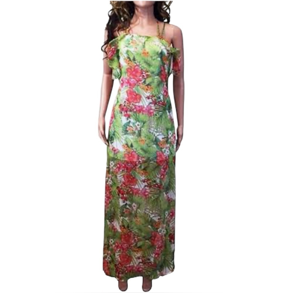 Gianni Bini vibrant floral tropical print flowy strappy sleeveless maxi dress